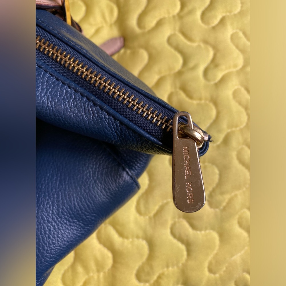 Michael Kors Leather Shoulder Tote Bag Navy Blue - Picture 7 of 16